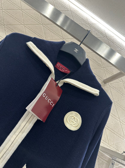 Guc 25 Zipper knitted wool cardigan(NAVY/BEIGI)