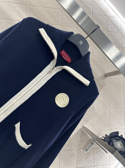 Guc 25 Zipper knitted wool cardigan(NAVY/BEIGI)
