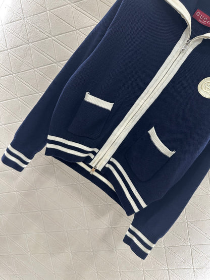 Guc 25 Zipper knitted wool cardigan(NAVY/BEIGI)