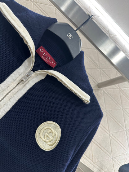 Guc 25 Zipper knitted wool cardigan(NAVY/BEIGI)