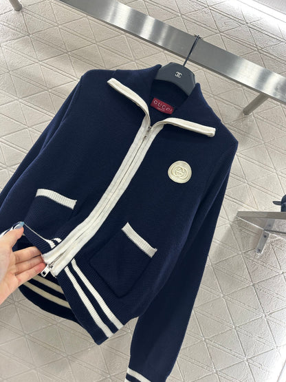Guc 25 Zipper knitted wool cardigan(NAVY/BEIGI)