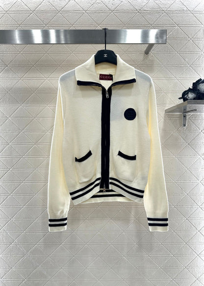 Guc 25 Zipper knitted wool cardigan(NAVY/BEIGI)