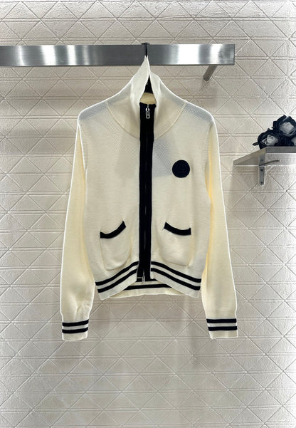 Guc 25 Zipper knitted wool cardigan(NAVY/BEIGI)