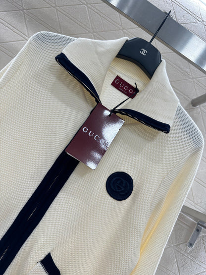 Guc 25 Zipper knitted wool cardigan(NAVY/BEIGI)