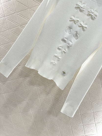 C 25 Bow tie high neck long sleeved sweater(WHITE/BLACK)