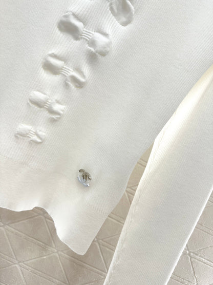 C 25 Bow tie high neck long sleeved sweater(WHITE/BLACK)