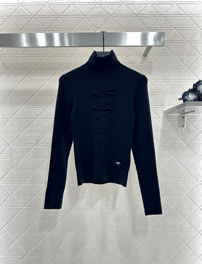 C 25 Bow tie high neck long sleeved sweater(WHITE/BLACK)