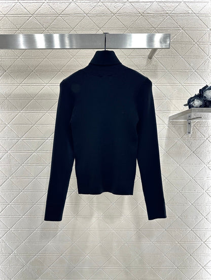 C 25 Bow tie high neck long sleeved sweater(WHITE/BLACK)