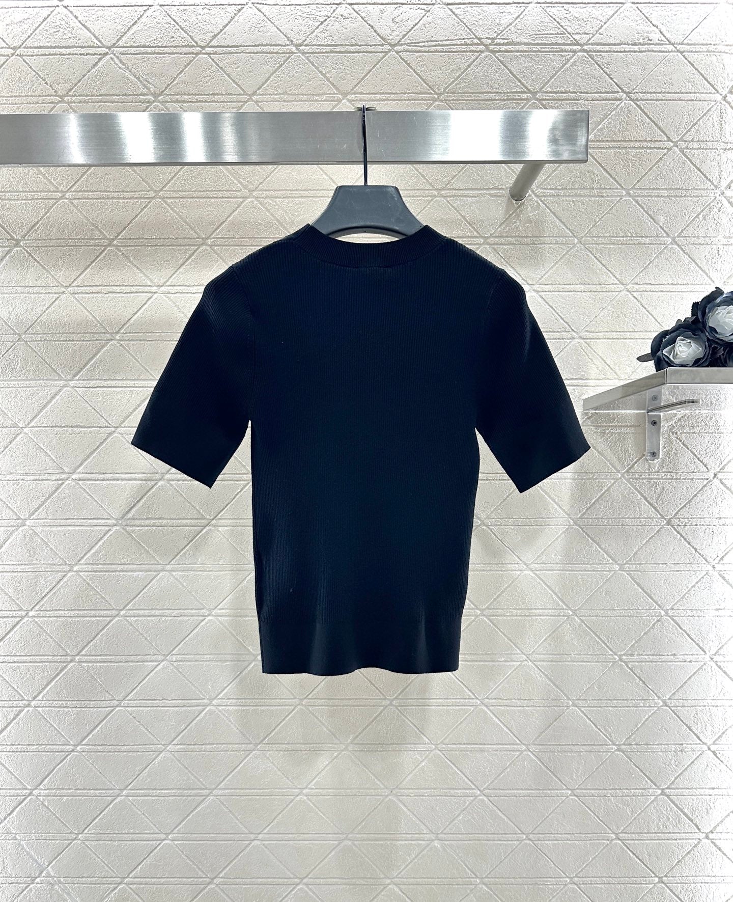C 25 Bow tie round neck short sleeved sweater(WHITE/BLACK)