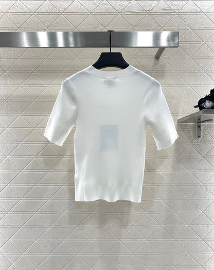 C 25 Bow tie round neck short sleeved sweater(WHITE/BLACK)