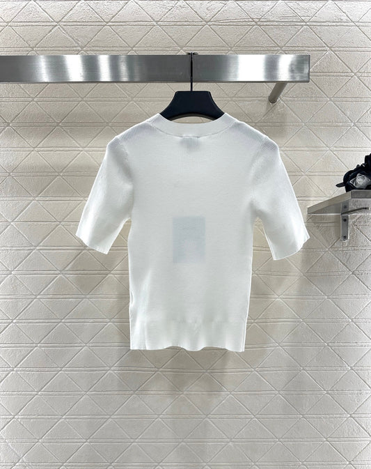 C 25 Bow tie round neck short sleeved sweater(WHITE/BLACK)