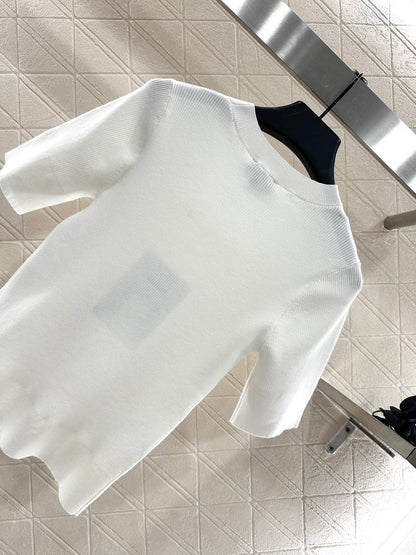 C 25 Bow tie round neck short sleeved sweater(WHITE/BLACK)