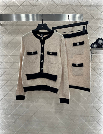 C 25 Pocket knitted cashmere long sleeved+short skirt set
