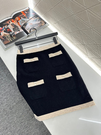 C 25 Pocket knitted cashmere long sleeved+short skirt set
