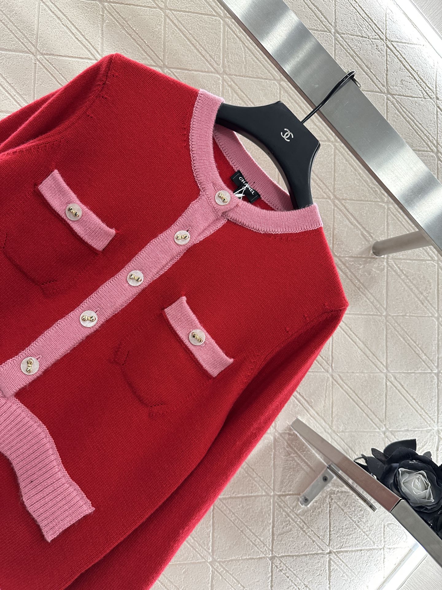 C 25 Pocket knitted cashmere long sleeved+short skirt set