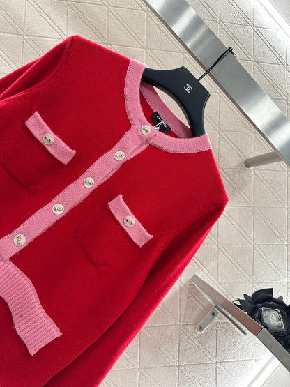 C 25 Pocket knitted cashmere long sleeved+short skirt set