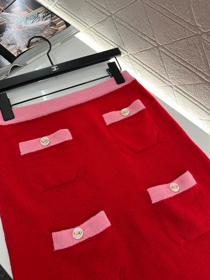 C 25 Pocket knitted cashmere long sleeved+short skirt set