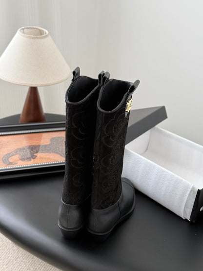 C 25K new rose-printed biker boots