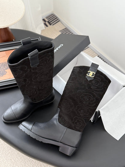 C 25K new rose-printed biker boots