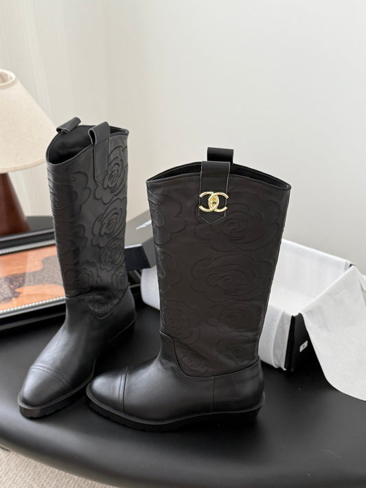 C 25K new rose-printed biker boots