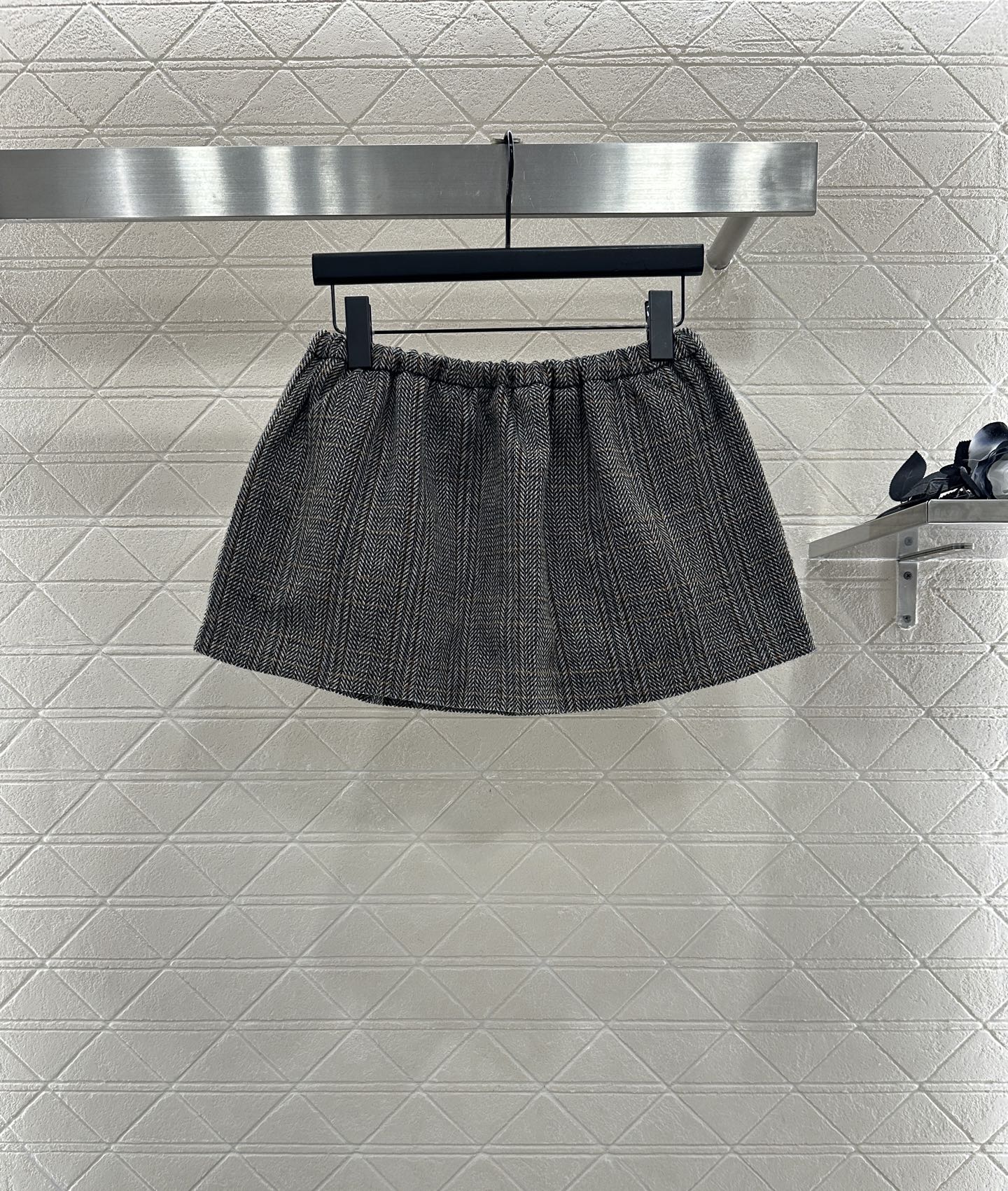 Mi 25 Plaid drawstring imitation wool mini skirt
