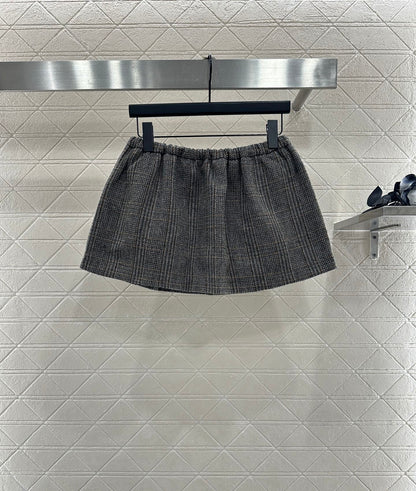 Mi 25 Plaid drawstring imitation wool mini skirt