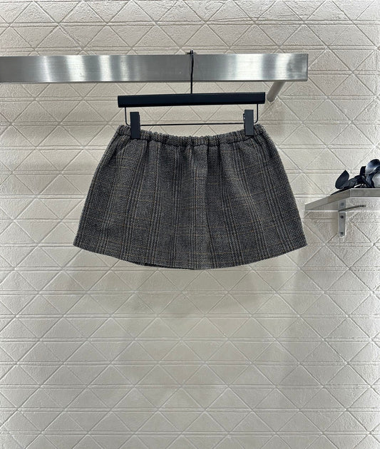 Mi 25 Plaid drawstring imitation wool mini skirt