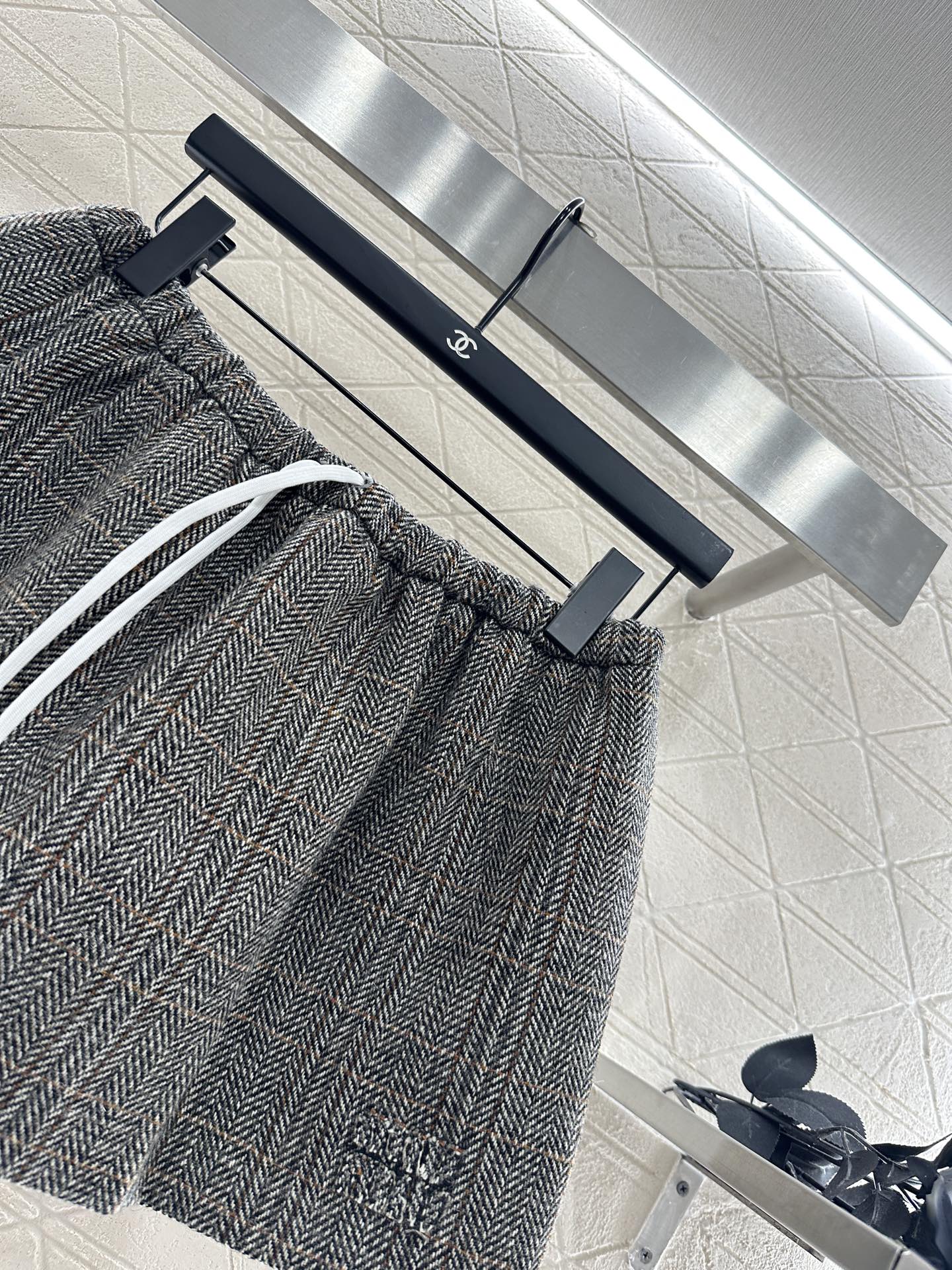 Mi 25 Plaid drawstring imitation wool mini skirt