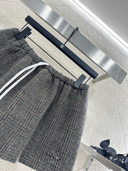 Mi 25 Plaid drawstring imitation wool mini skirt
