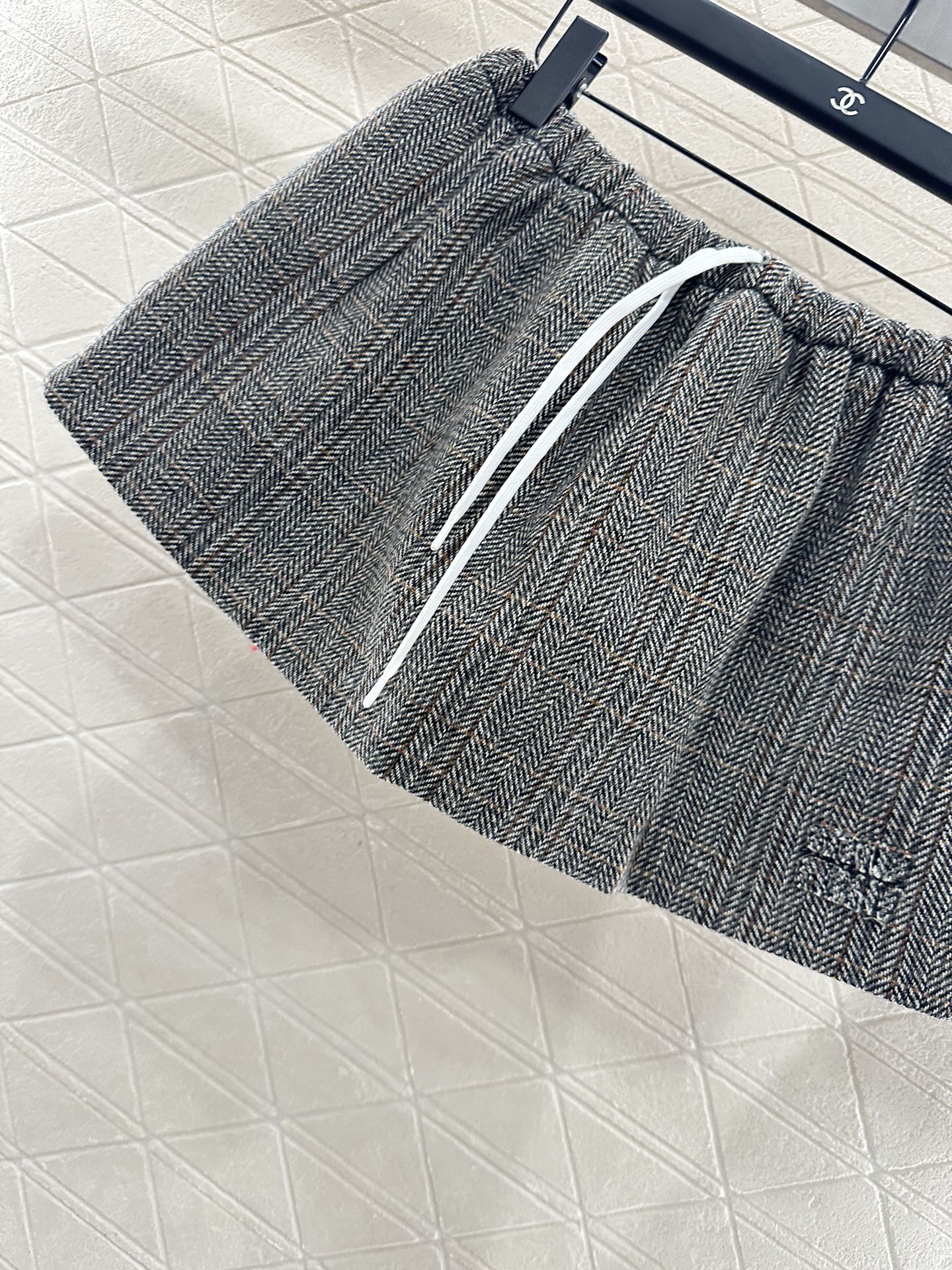 Mi 25 Plaid drawstring imitation wool mini skirt