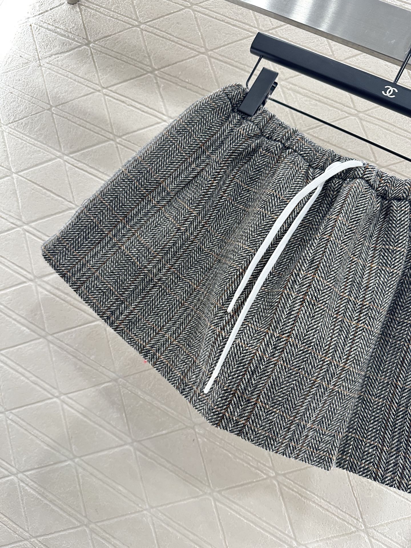 Mi 25 Plaid drawstring imitation wool mini skirt