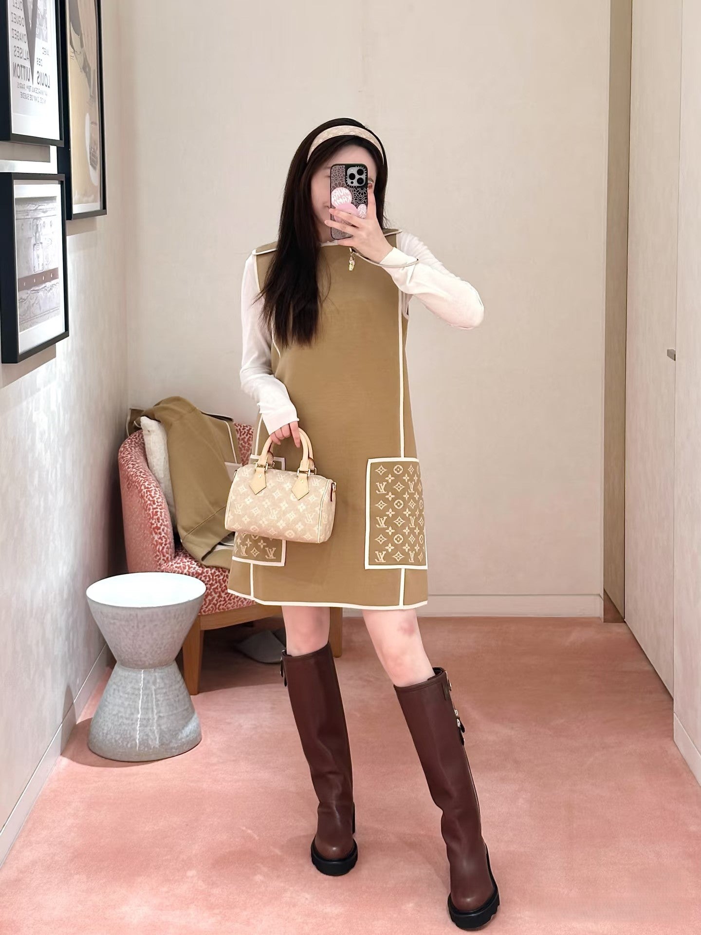 L 25 Jacquard patchwork pocket vest skirt