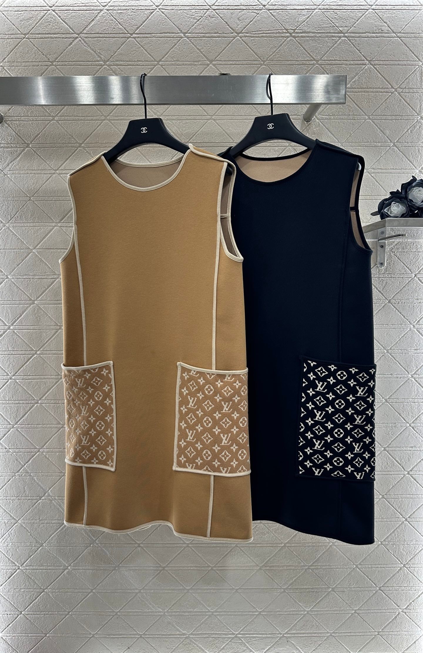L 25 Jacquard patchwork pocket vest skirt
