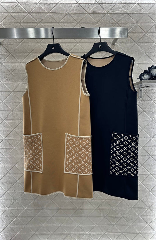 L 25 Jacquard patchwork pocket vest skirt