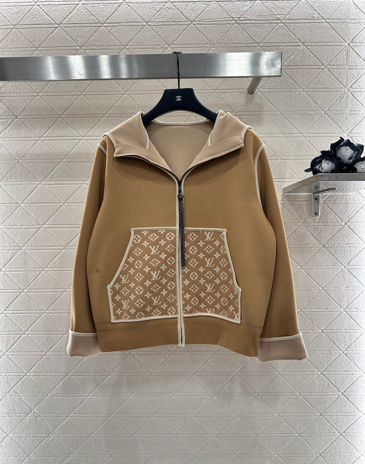 L 25 Hooded Jacquard Coat Pants Set(KHAKI/BLACK)
