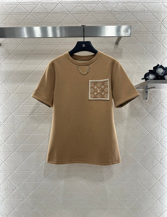 L 25 Jacquard cotton polyester blend short sleeved shirt  (KHAKI/BLACK)