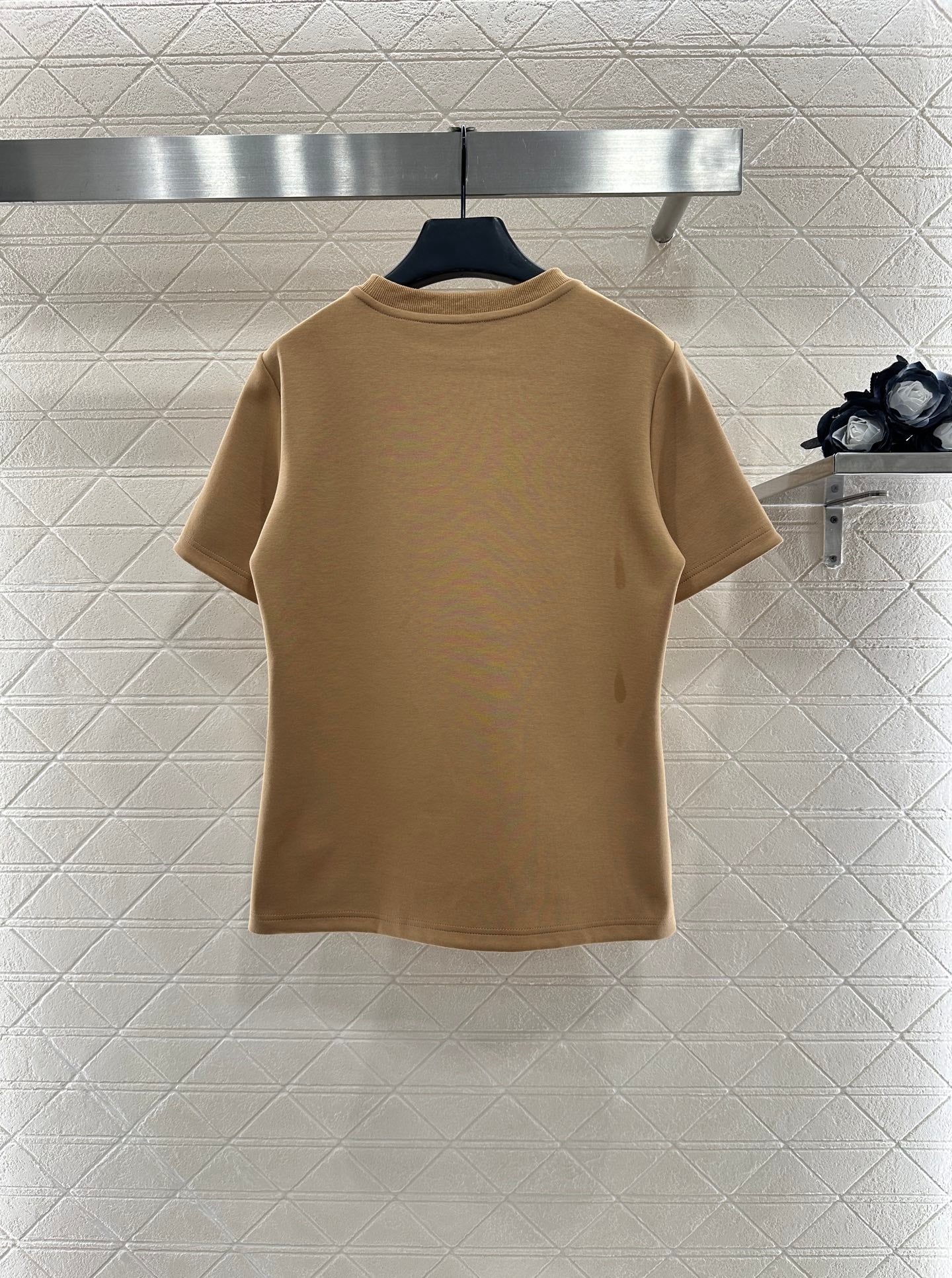 L 25 Jacquard cotton polyester blend short sleeved shirt  (KHAKI/BLACK)