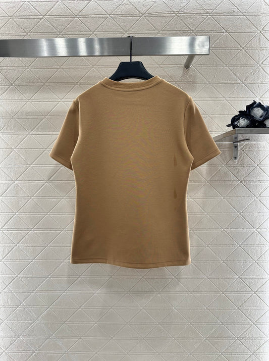 L 25 Jacquard cotton polyester blend short sleeved shirt  (KHAKI/BLACK)