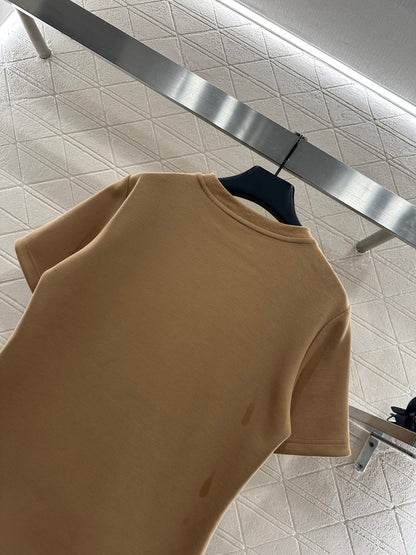 L 25 Jacquard cotton polyester blend short sleeved shirt  (KHAKI/BLACK)