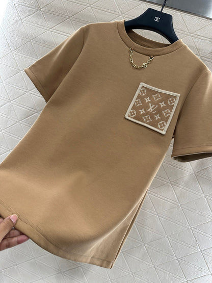 L 25 Jacquard cotton polyester blend short sleeved shirt  (KHAKI/BLACK)