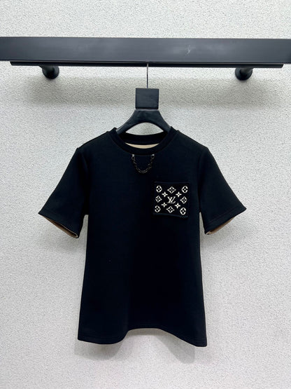 L 25 Jacquard cotton polyester blend short sleeved shirt  (KHAKI/BLACK)
