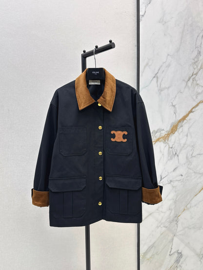 Ce 25 New Collar Pocket Splicing Coat(NAVY/KHAKI)