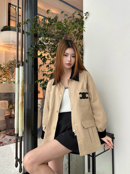 Ce 25 New Collar Pocket Splicing Coat(NAVY/KHAKI)