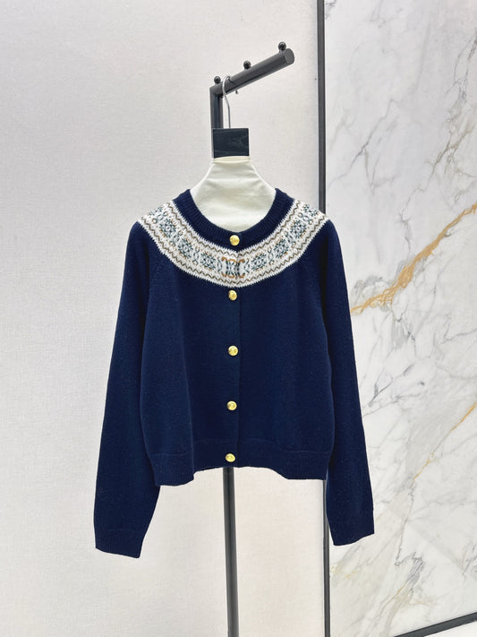 Ce 25 New retro Fel Island patterned cashmere cardigan