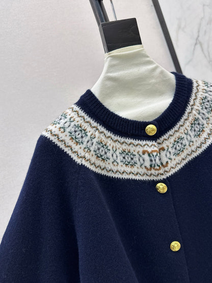 Ce 25 New retro Fel Island patterned cashmere cardigan