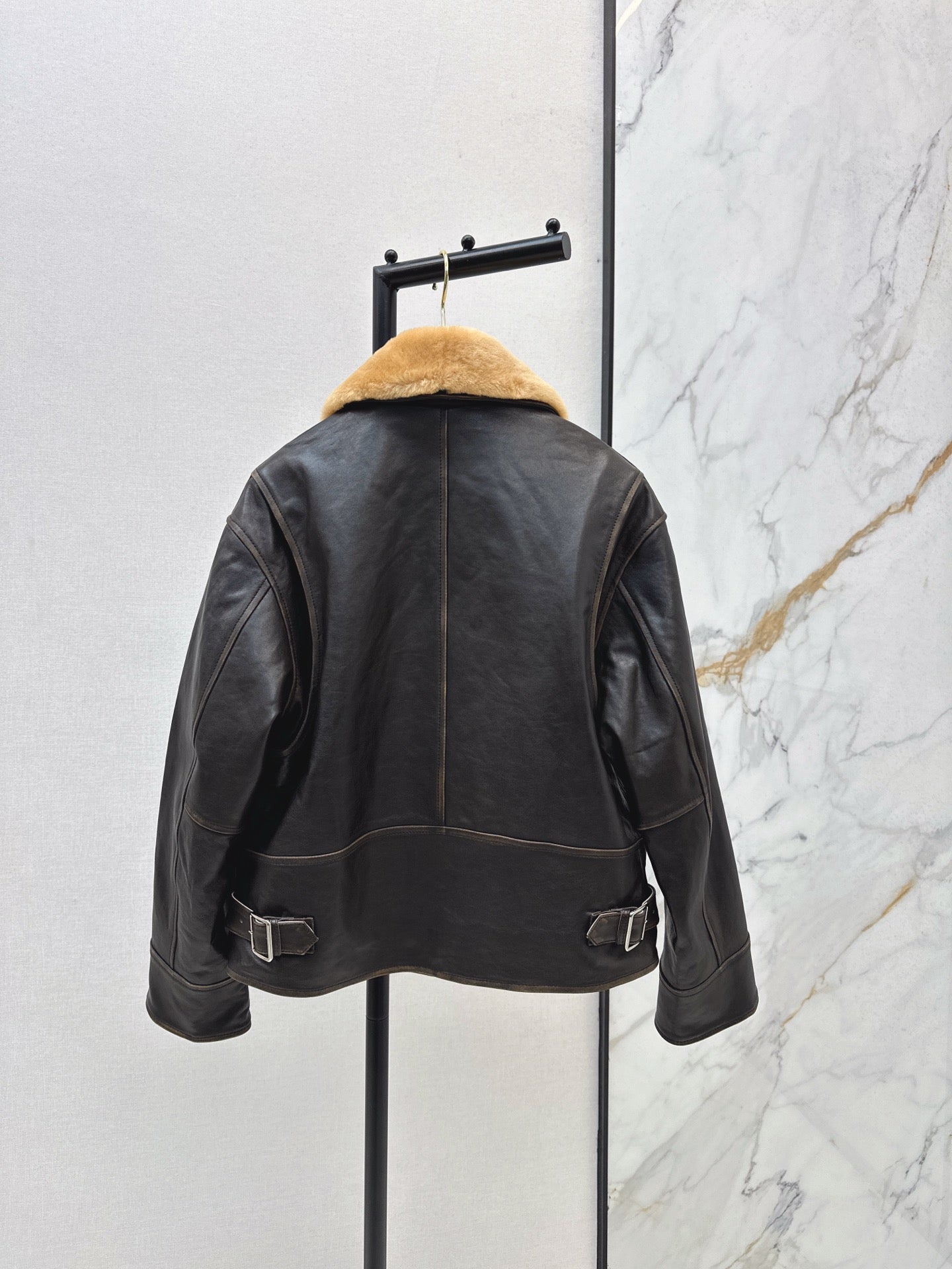 Mi 25 New fur collar motorcycle jacket sheepskin jacket(KHAKI/BLACK)