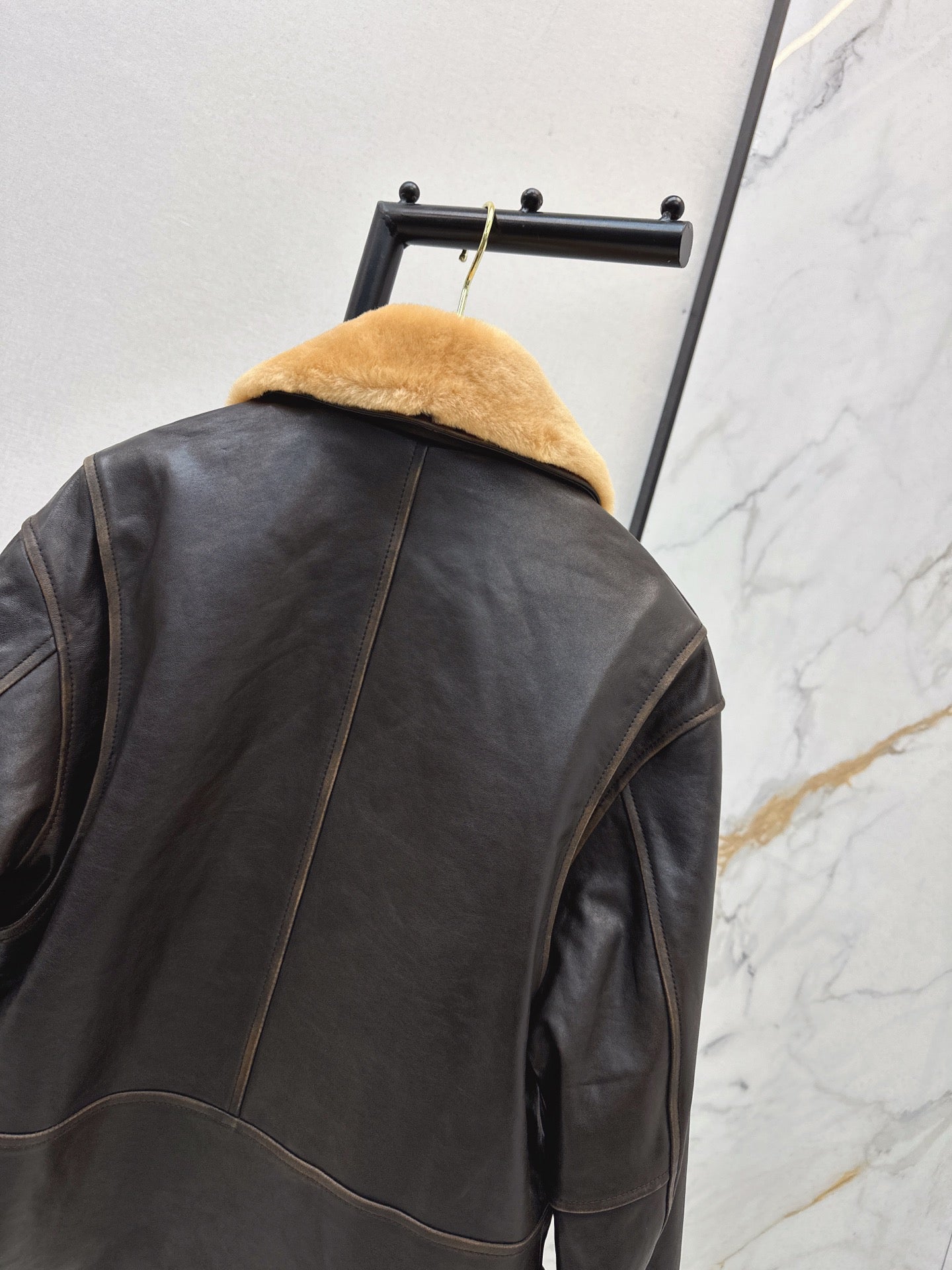 Mi 25 New fur collar motorcycle jacket sheepskin jacket(KHAKI/BLACK)