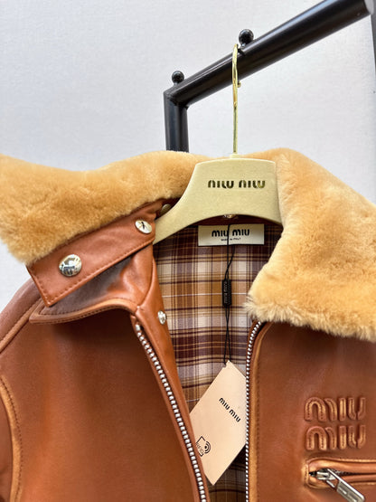 Mi 25 New fur collar motorcycle jacket sheepskin jacket(KHAKI/BLACK)