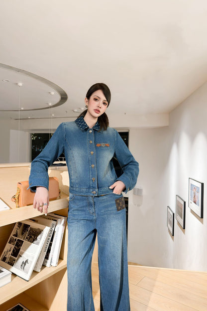 L 25 New vintage collar denim jacket