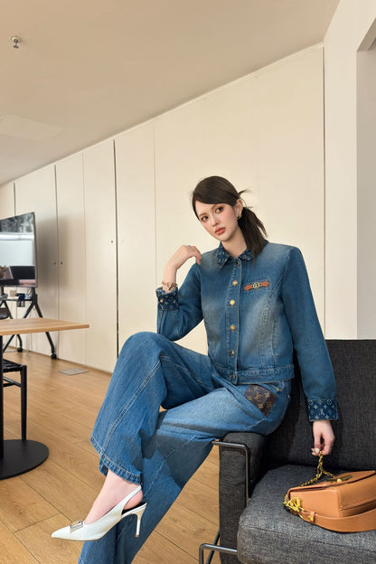 L 25 New vintage collar denim jacket